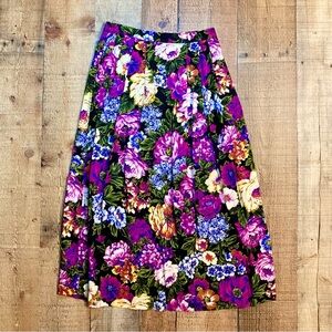Sheridan Square Vintage Floral Rayon Midi Skirt Purple Pink Small Made‎ in USA